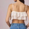 Ruffled Cropped Camisole Top in Ivory