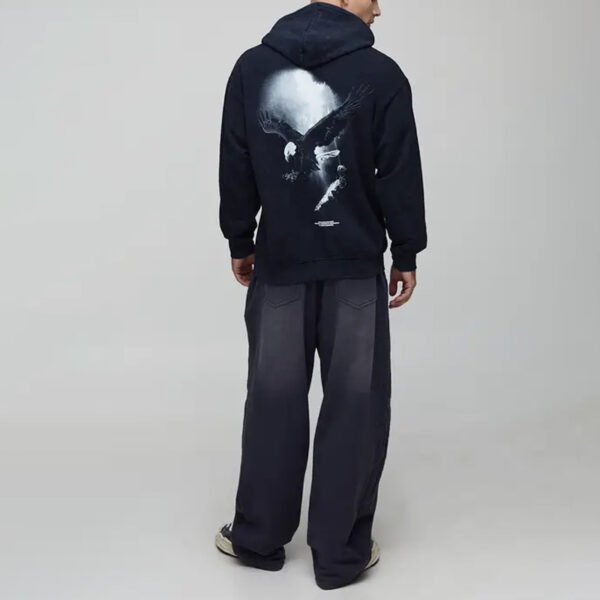 2 Oversized Eagle Printed Washed Hoodie