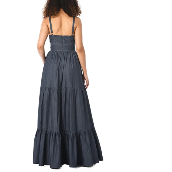 Tiered Cotton Chambray Maxi Dress