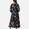 Ruched Floral Print Crepe Dress