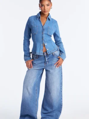 2 Medium Wash Made Denim Top Shirt