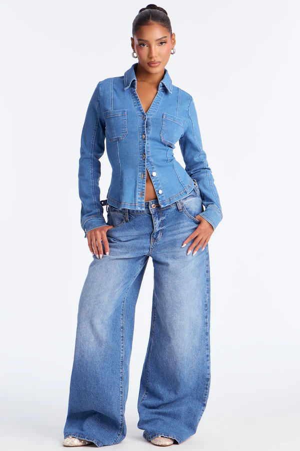 2 Medium Wash Made Denim Top Shirt