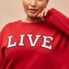 2 Printed Live Slogan Oversized Crew Neck Women Sweatshirt