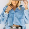 2 Denim Long Sleeve Pullover Top