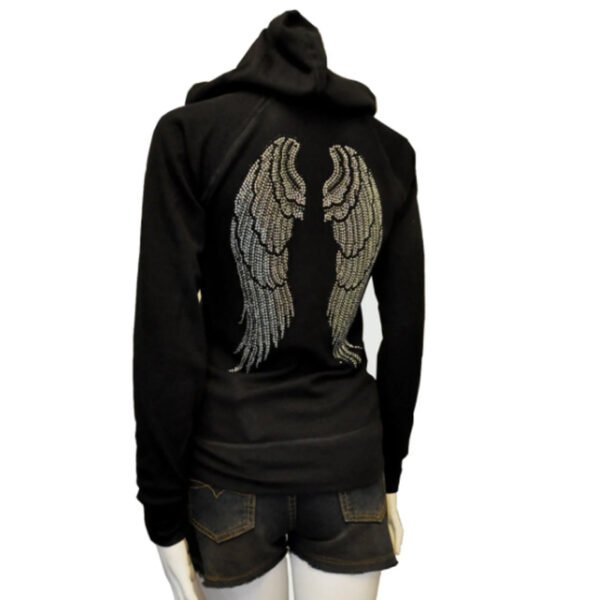 2 Custom Bling Angel Wings Rhinestone Full Zip Up Women Hoodie