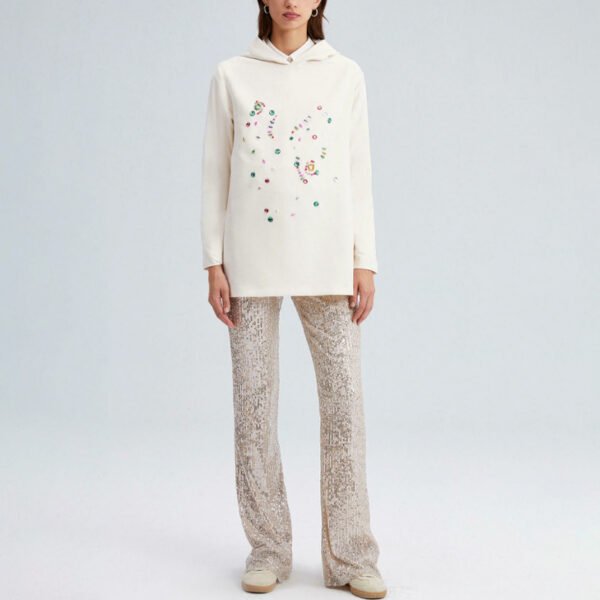 2 Custom Multicolor Rhinestones Side Slit Women Hoodie