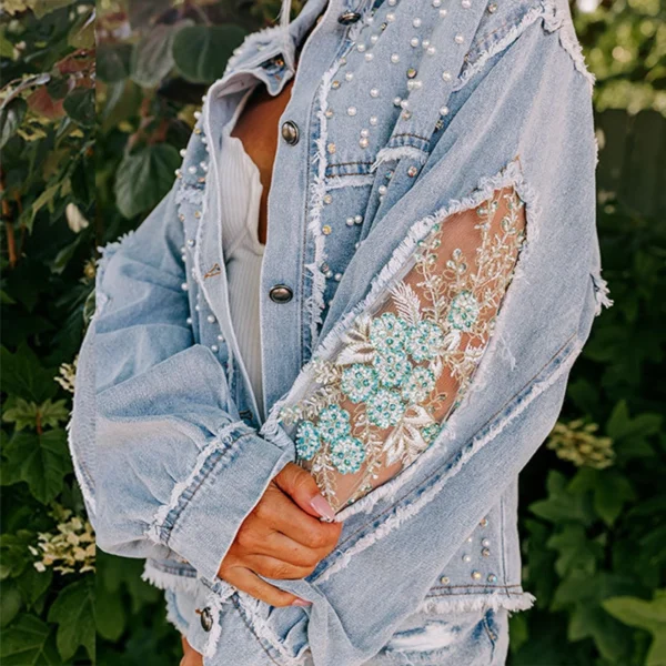 Light Blue Embellished Denim Jacket