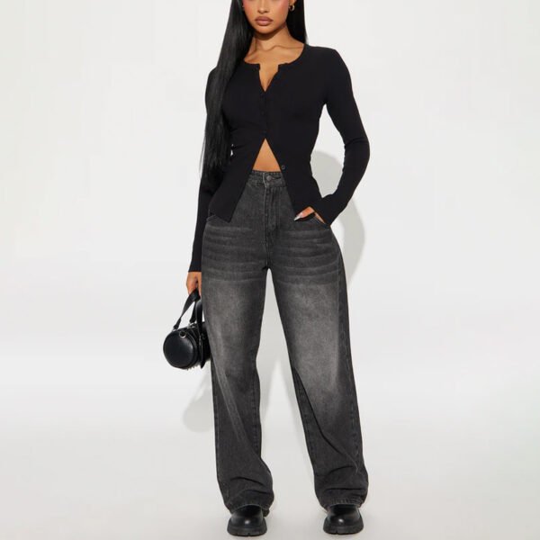 High Quality Button Up Ribbed Women Top