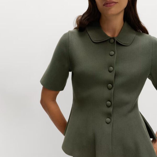 Basics Peplum Collared Button Through Knitted Top