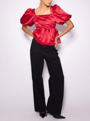 2 Square Neck Puff Sleeve Peplum Top