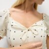 2 Polka Dot Tie Front Puff Sleeve Top