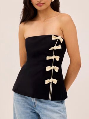 2 Basics Velvet Bow Bandeau Top for Everyday Wear