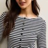 2 Basics Black Striped Button Up Long Sleeve Top for Women