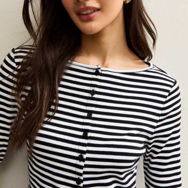 2 Basics Black Striped Button Up Long Sleeve Top for Women