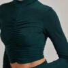 2 Shimmer Ruched Long Sleeve High Neck Top Set for Women