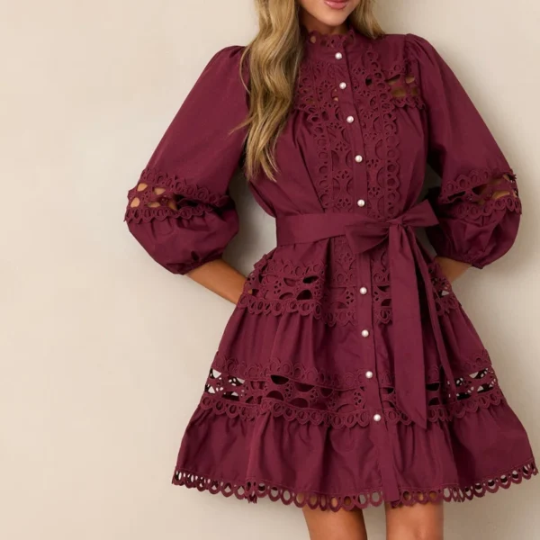 100% Cotton Plum Eyelet Mini Dress