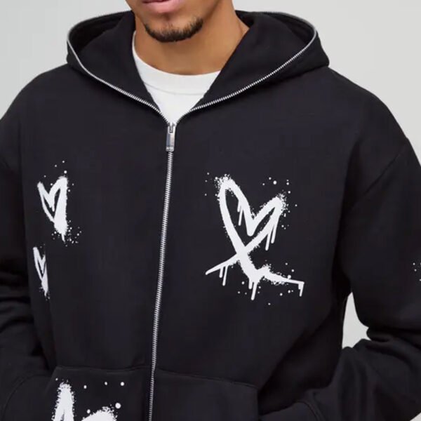 3 Oversized Heart Zip Through Hoodie Set