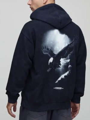 Oversized Eagle Printed Washed Hoodie