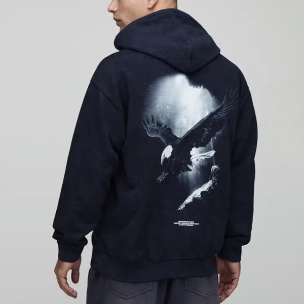 3 Oversized Eagle Printed Washed Hoodie