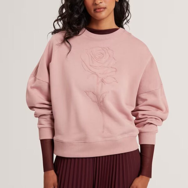 3 Embroidery Floral Women Crewneck Sweatshirt