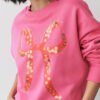 Seasonal Christmas Bow Graphic With Sparkle Sequins Longsleeve Crewneck Sweatshirt