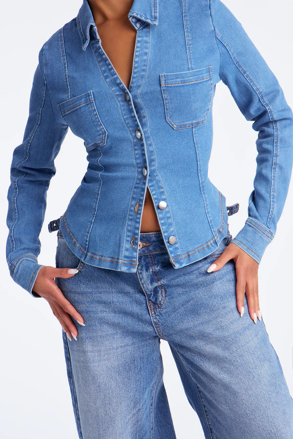 3 Medium Wash Made Denim Top Shirt