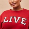 3 Printed Live Slogan Oversized Crew Neck Women Sweatshirt