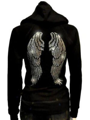3 Custom Bling Angel Wings Rhinestone Full Zip Up Women Hoodie