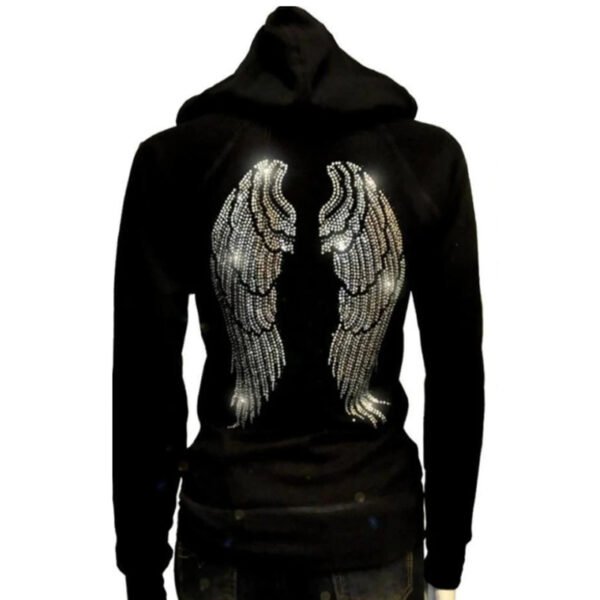 3 Custom Bling Angel Wings Rhinestone Full Zip Up Women Hoodie