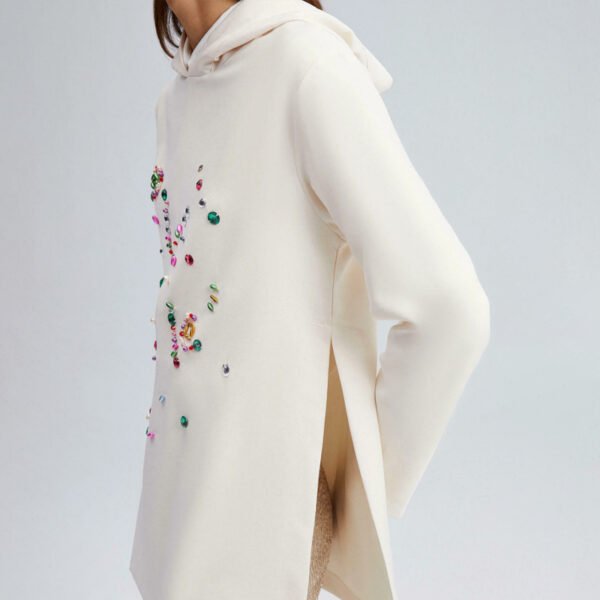 3 Custom Multicolor Rhinestones Side Slit Women Hoodie