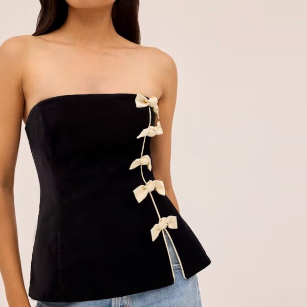 Basics Velvet Bow Bandeau Top for Everyday Wear