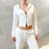Women's Luxury Hooded Sweatshirt Set Custom Blank French Terry Cotton Double Zipper Cropped Streetwear Hoodie and Joggers