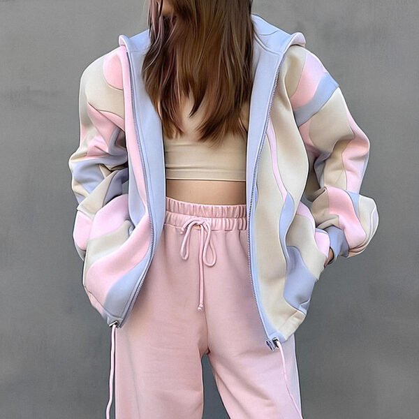 Designer Women's Luxury Oversize Sweatshirt Heavyweight Organic Cotton Color Block Boxy Full Zip up Hoodie