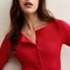 Basics Ribbed Button Through Long Sleeve Top for Women
