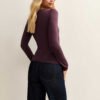 Basics Dark Purple Front Keyhole Long Sleeve Top for Women