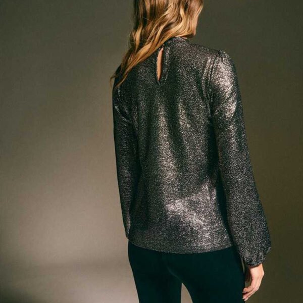 Basics Gold Sparkly Keyhole Long Sleeve Top for Women