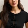 Basics Black Bow Detail Short Sleeve Top for Women