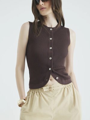 3 Basics Curved Hem Ribbed Top for Women