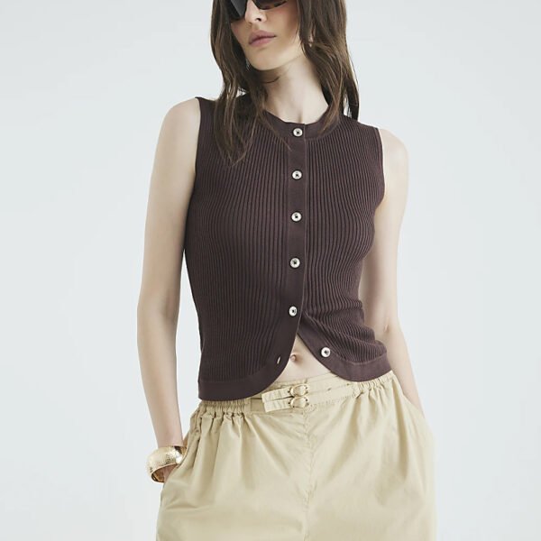 Basics Curved Hem Ribbed Top for Women