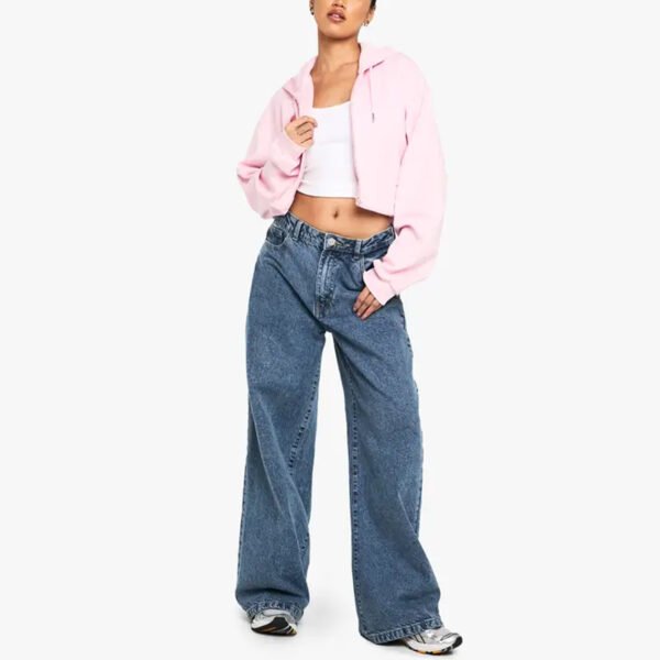 3 Custom Cotton Interlock Cropped Zip Through Hoodie