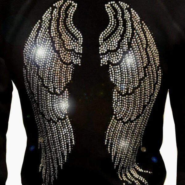 4 Custom Bling Angel Wings Rhinestone Full Zip Up Women Hoodie