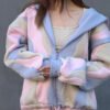 Designer Women's Luxury Oversize Sweatshirt Heavyweight Organic Cotton Color Block Boxy Full Zip up Hoodie
