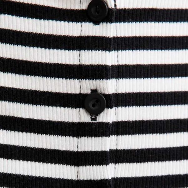 4 Basics Black Striped Button Up Long Sleeve Top for Women