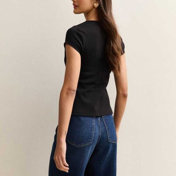 Basics Black Bow Detail Short Sleeve Top for Women