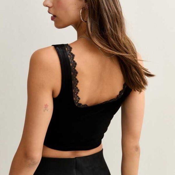 4 Basics Black Lace Trimmed Velvet Corset Top for Women