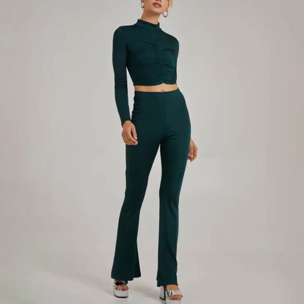 4 Shimmer Ruched Long Sleeve High Neck Top Set for Women