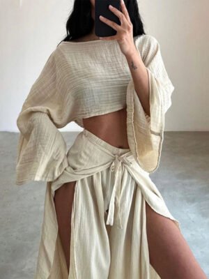 women's linen pants set