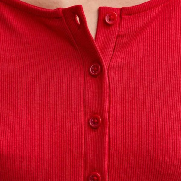 Basics Ribbed Button Through Long Sleeve Top for Women