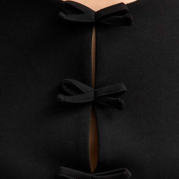 Basics Black Bow Detail Short Sleeve Top for Women