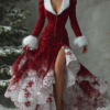 Winter Formal Dress Christmas-themed gradient ruffled snowflake beaded embroidered winter formal dresses